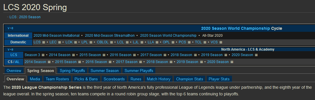 Screenshot of LCS 2020 Spring