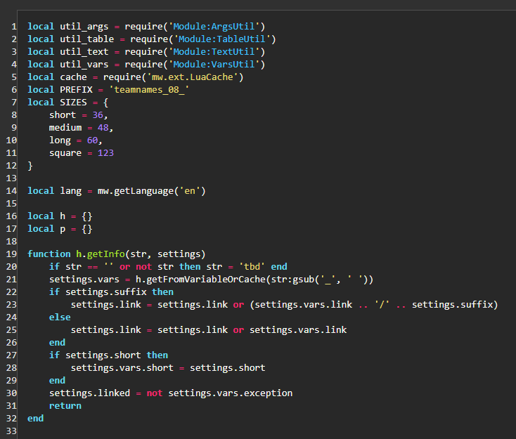 Screenshot of a module with line numbers