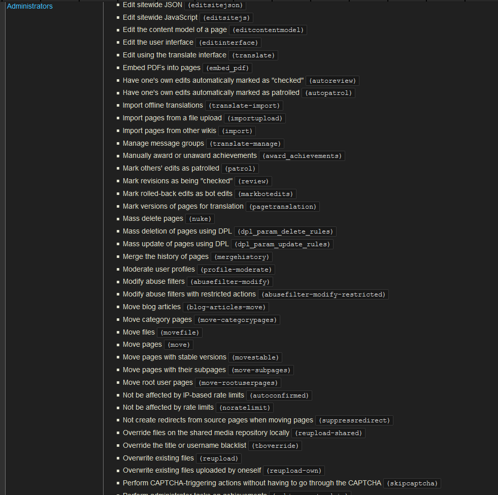 Special:ListGroupRights on Leaguepedia