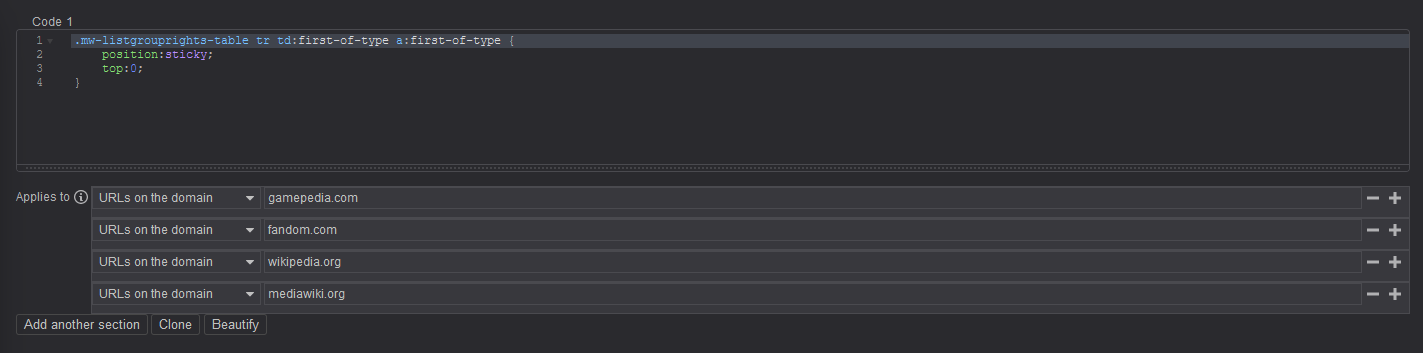 Screenshot of applying this style in Stylus