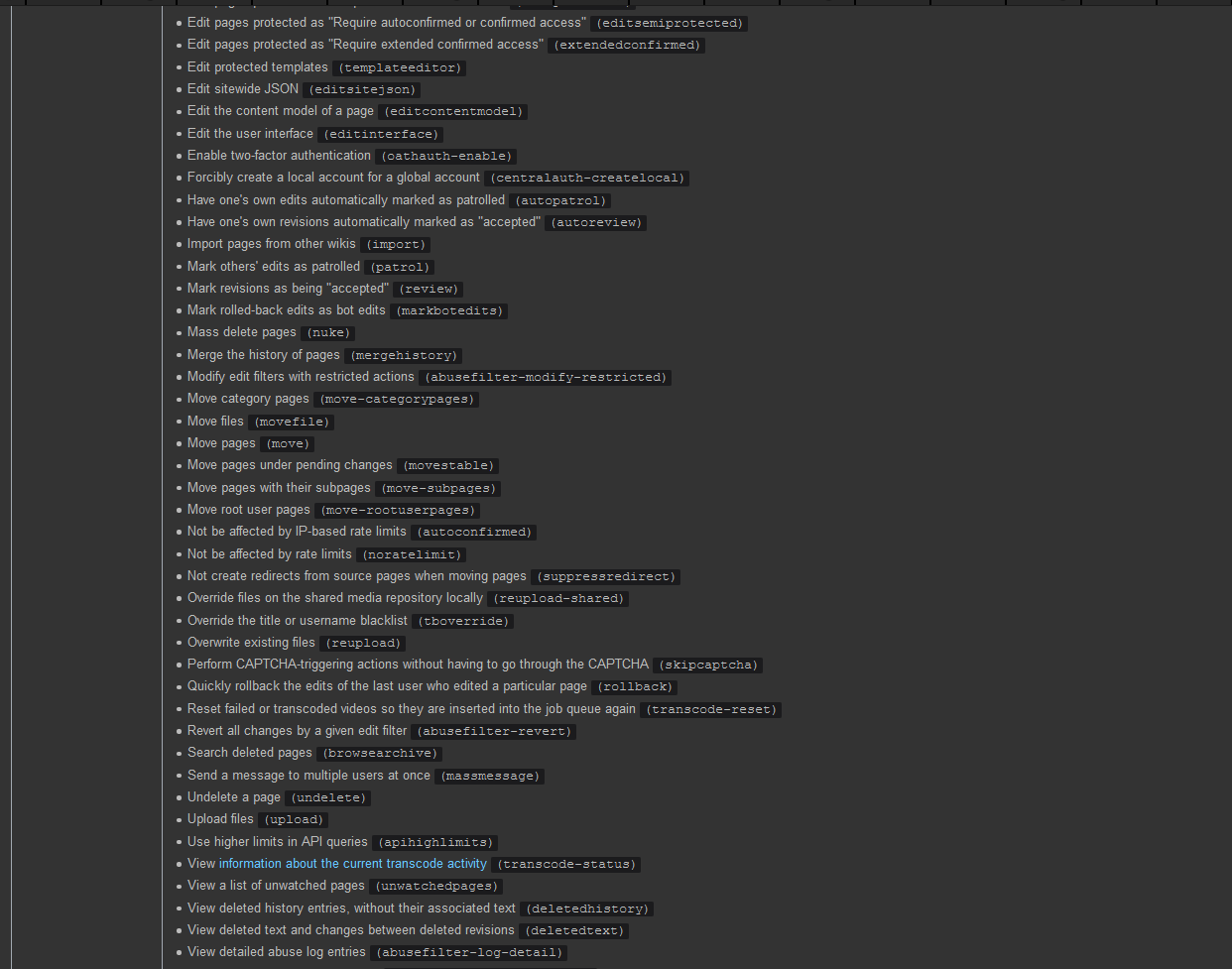Special:ListGroupRights on Wikipedia