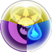A circle divided into three parts, yellow, blue, and purple