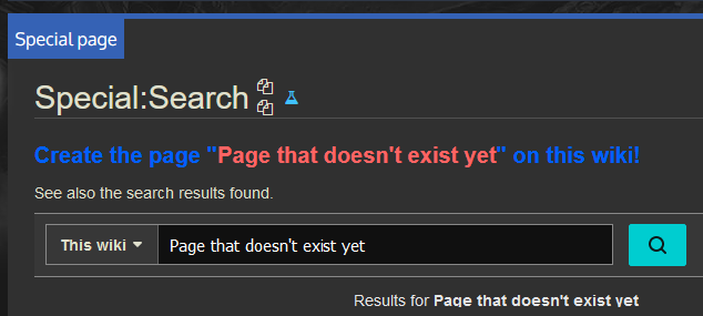 Screenshot of search results for a page that doesn&rsquo;t exist yet